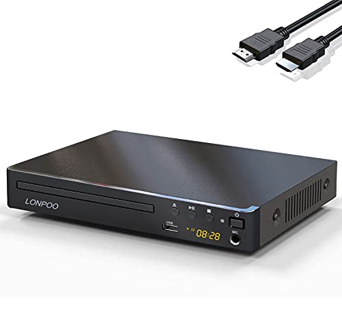 LONPOO LP-099 Reproductor de DVD para TV - (HD 1080P escalado Lectore DVD/ CD, Salida HDMI/ AV/ Coxical, Entrada USB, Mic Porta, Divx, MP3, Cable HDMI & AV Incluido