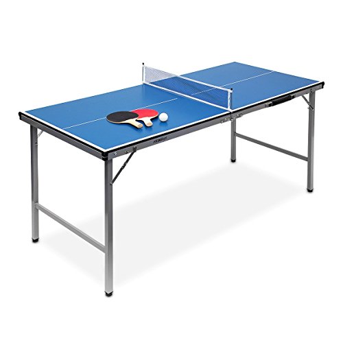 Relaxdays Mesa Ping Pong Exterior Plegable con Red, Pelotas y Raquetas, Madera-Metal, Azul, 71 x 67 x 150 cm