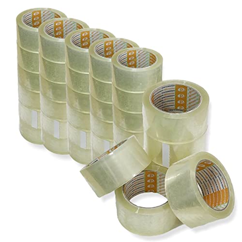 Printation 36x Set Cinta de embalaje de 50mm transparente - fuerte, a prueba de desgarros y de poco ruido para paquetes y embalajes - 36 rollos adhesiva de 66m cada uno - fuerte y silencioso (36)