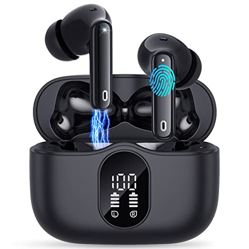 Auriculares Bluetooth 5.3, Auriculares inalambricos HiFi Estéreo con HD Mic, Auriculares in ear IP7, Reproducción de 30H, Mini Cascos Inalambricos con LED Pantalla, para Deporte Trabajos, Negro