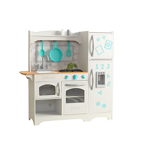 KidKraft 53424 Cocina de juguete Countryside de madera para niños con frigorífico magnético, dispensador de hielo de juguete y accesorios de juego incluidos