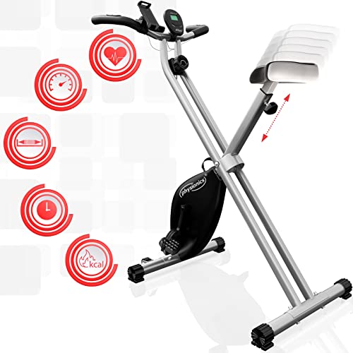 Physionics® Bicicleta Estática - Plegable, con Pantalla LCD, 8 Niveles de Resistencia Magnética, Sillín Ajustable - Bicicleta de Fitness, para Casa, Ciclo Indoor