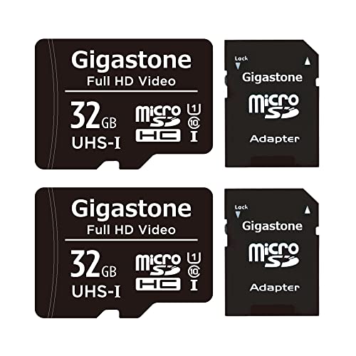 Gigastone 32GB Tarjeta de Memoria Micro SD, Paquete de 2, Video Full HD, Cámara de Vigilancia y Seguridad, Cámara de Acción, Drone, 90MB/s Micro SDHC UHS-I U1 C10 Clase 10