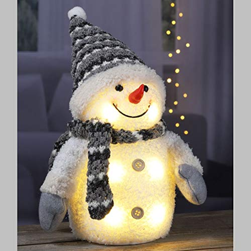 fundesign Muñeco de nieve con iluminación led, 26 cm, gorro y bufanda, gris/blanco/negro