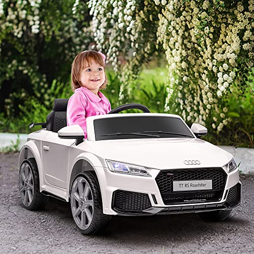 HOMCOM Audi TT Eléctrico Infantil Coche Juguete Niño 3 Años+ con Mando a Distancia con Música y Luces Modos de Aprendizaje Batería 12V Doble Apertura de Puerta 102x60x44 cmBlanco